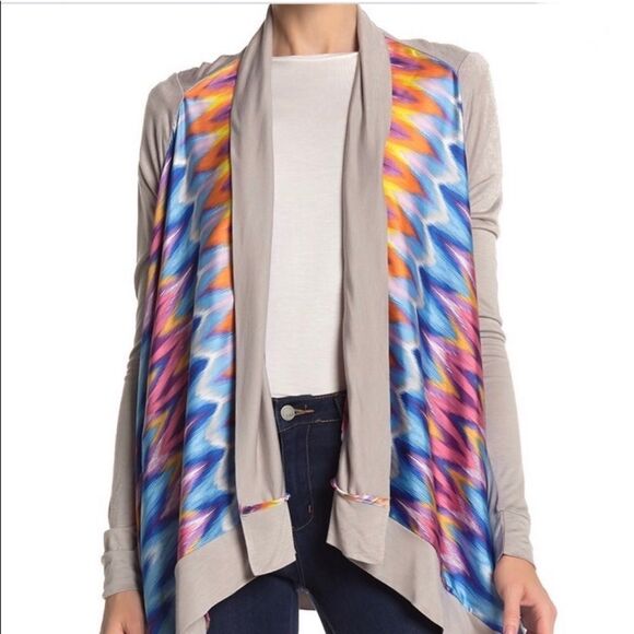 Vertigo Paris Sweaters - Vertigo Boho Open Front Drape Cardigan Tapue Multi Color Waterfall Jacket Medium